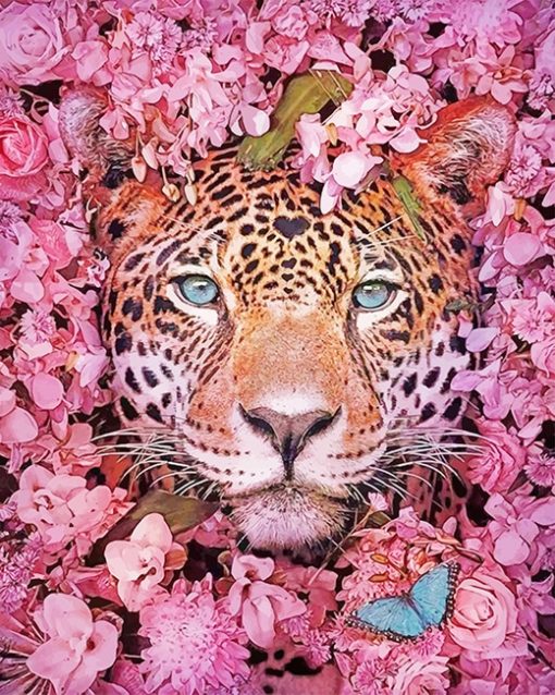 Tiger Purple Flowers Paint By Numbers