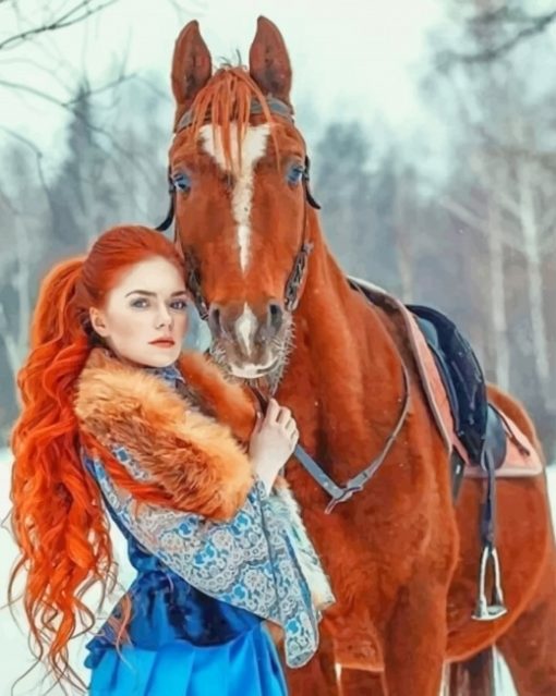 Girl With Horse adult paint by numbers