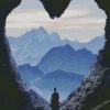 Lonely man Heart mountain diamond paintings