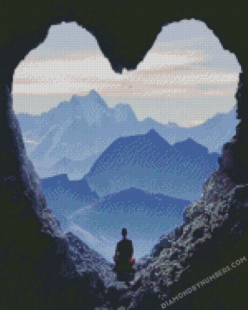 Lonely man Heart mountain diamond paintings