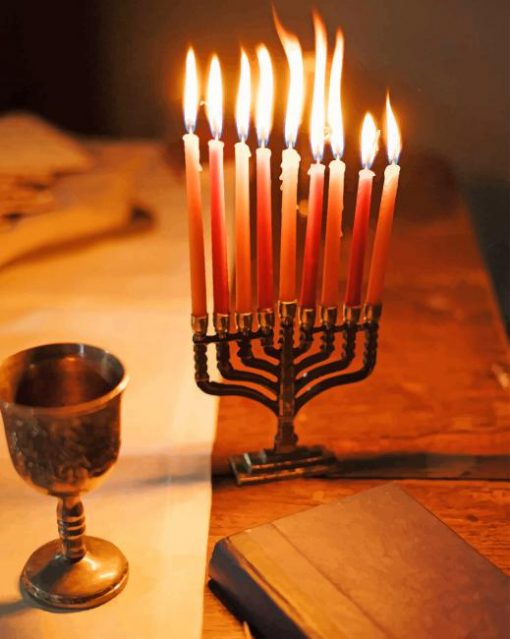 Menorah With Book paint by number