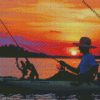 kayak fishing at sunset diamond painting