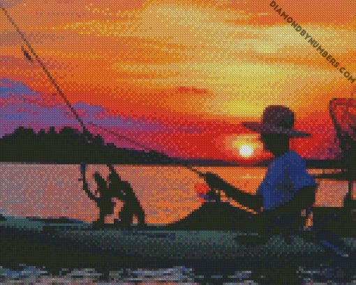 kayak fishing at sunset diamond painting