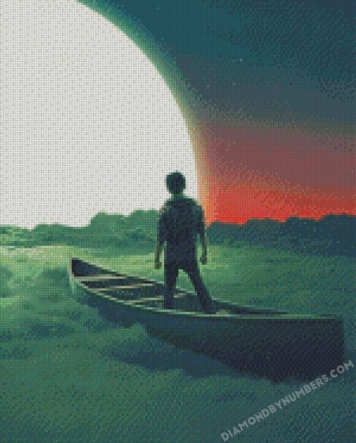 man in a boat silhouette diamond paintings