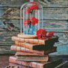 vintage books and red flowers diamond paintings