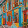 Girl In Tan Teng Niah Singapore Colorful Houses Diamond Painting