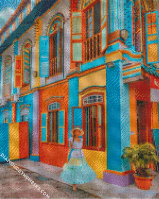 Girl In Tan Teng Niah Singapore Colorful Houses Diamond Painting