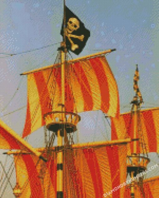 red and white striped pirate ship diamond painting