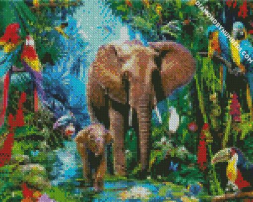 Elephants in The Jungle diamond painting