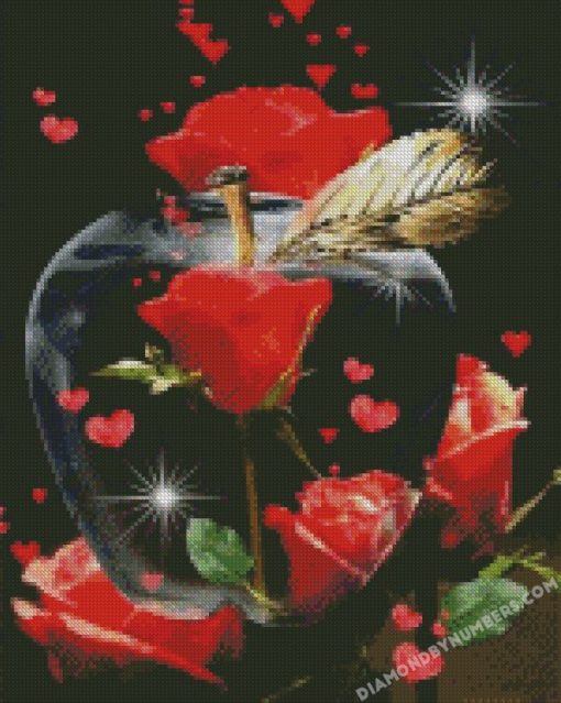 animated red flowers and glass apple diamond paintings