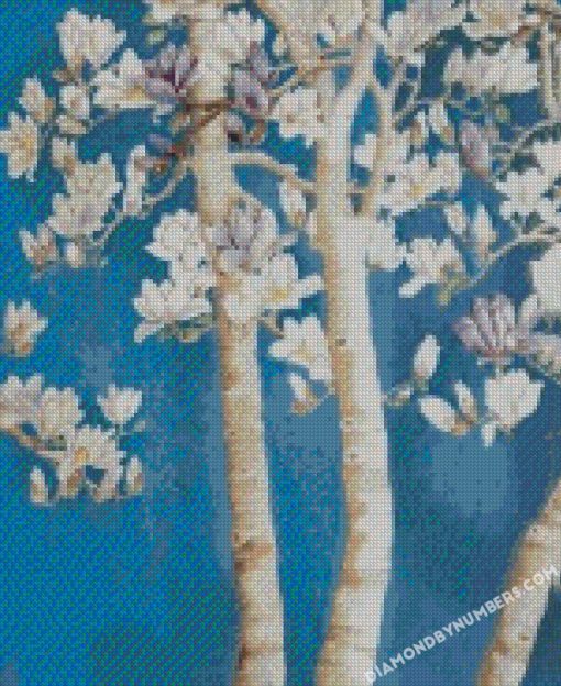 blue white flower tree hand painted diamond paintings