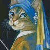 cat with pearl earing diamond painting