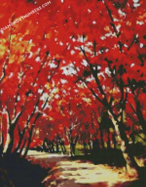 red flower tree diamond paintings