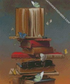 vintage books and butterflies diamond painting