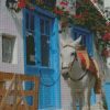 white donkey in greece diamond painting
