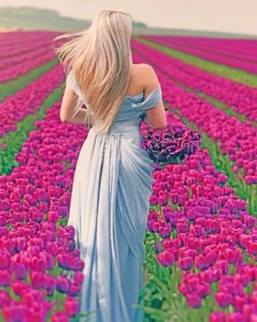 Woman In A Field Of Purple Flowers Paint by numbers