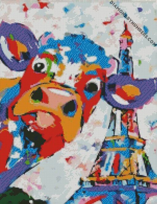 Colorful Cow At Paris diamond paintings