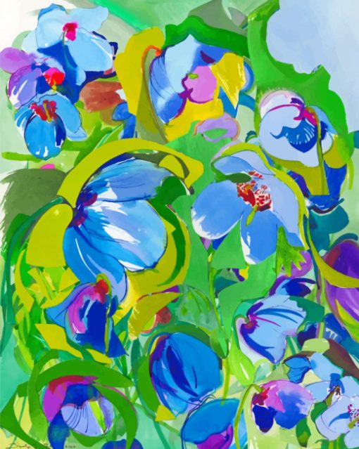 Aesthetic Blue Poppies Flowers Paint by numbers
