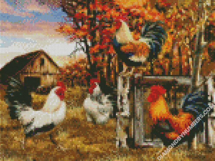 cocks-on-farm-diamond-painting diamond painting