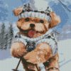dog skiing on snow diamond painting