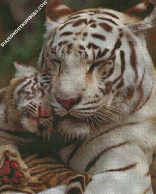 mum and her baby white tiger diamond painting