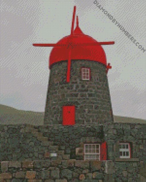azores buildings windmill diamond painting