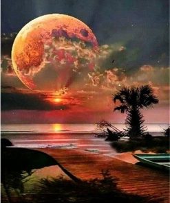 Red Full Moon Night paint by numbers