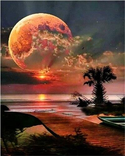 Red Full Moon Night paint by numbers