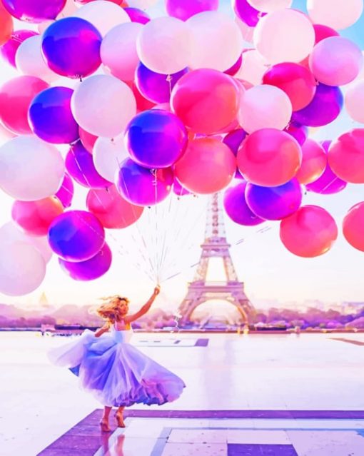 Girl With Balloons In Paris Paint by numbers