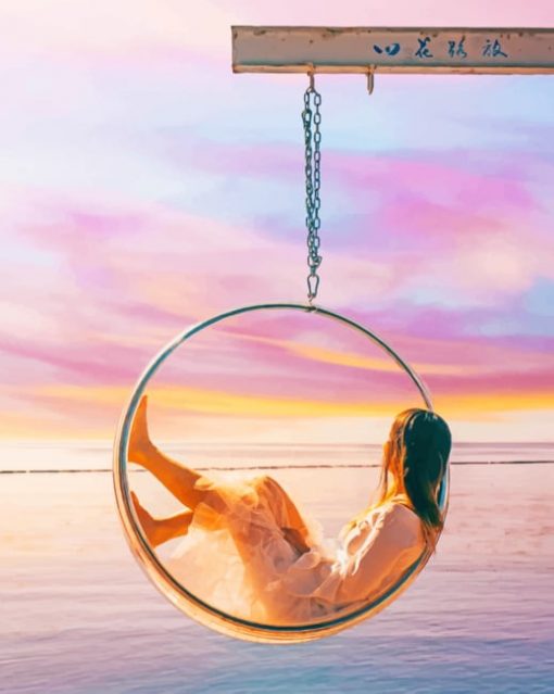 Swinging Girl In Beach Paint by numbers