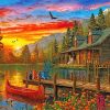 Cabin Evening Sunset paint by nummbers
