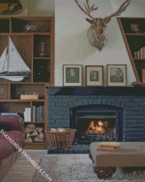 classy fireplace diamond painting