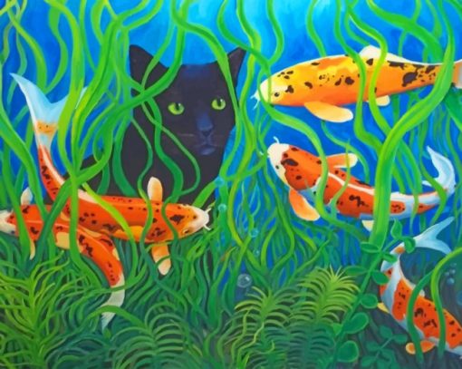 Koi Pond Black Cat Paint by numbers