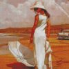 woman with a white dress diamond painting