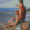 father and son enjoying the summer diamond painting