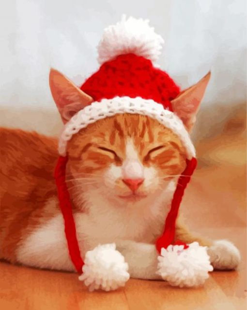 Santa Cat Hat paint by numbers