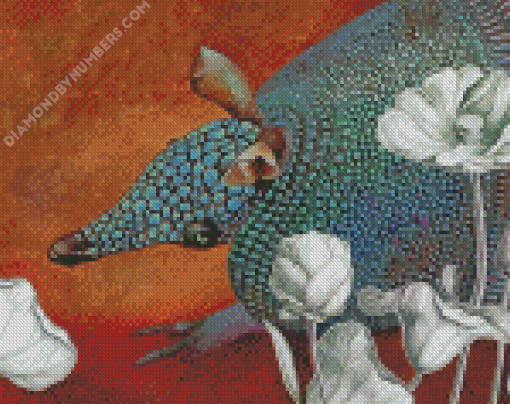 Armadillo and white flowers diamond paintings