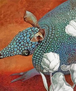 Armadillo and white flowers diamond paintings