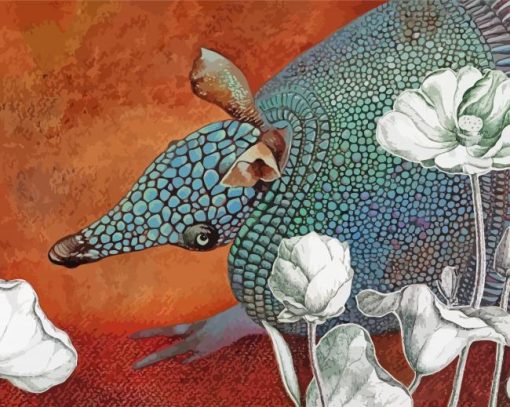 Armadillo and white flowers diamond paintings