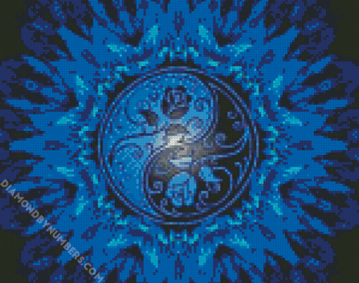 Mandala Yin Yang Blue Rose diamond paiting