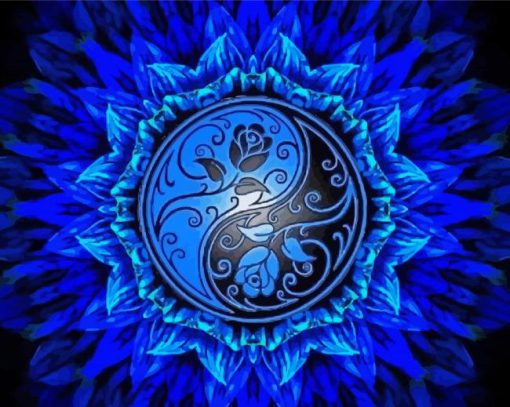 Mandala Yin Yang Blue Rose diamond paiting