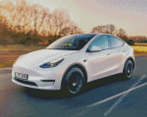 White Tesla Y Car Diamond Painting