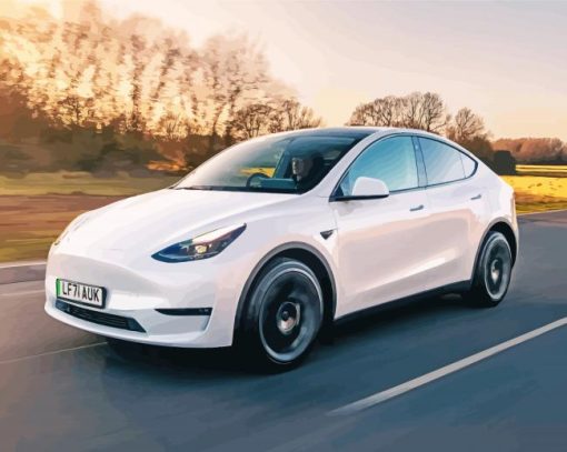 White Tesla Y Car Diamond Painting