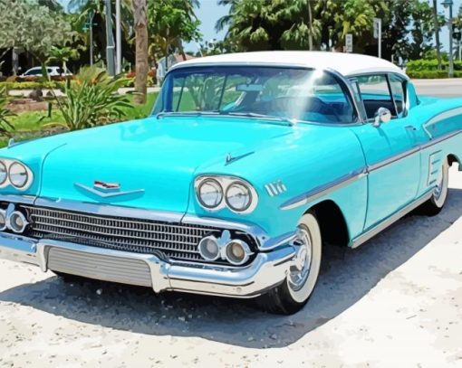 Blue 1958 Chevy Bel Air diamond painting