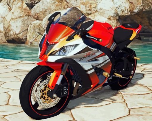 orange kawasaki zx10rr motorcycle diamond painting