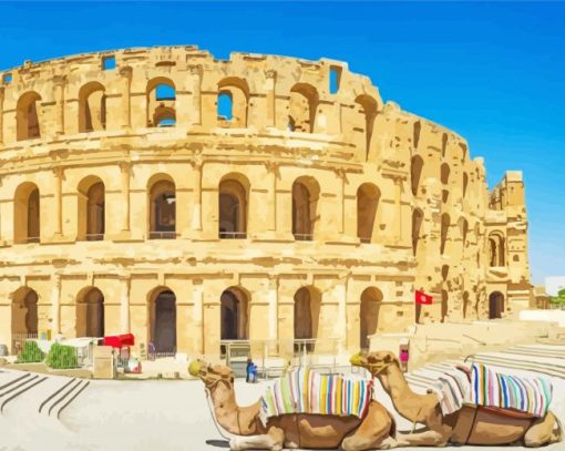 Tunisia Amphitheatre Camels Diamond painting
